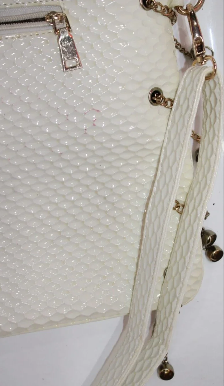 Ivory Rhinestone-Embellished Tote with Chain Handles